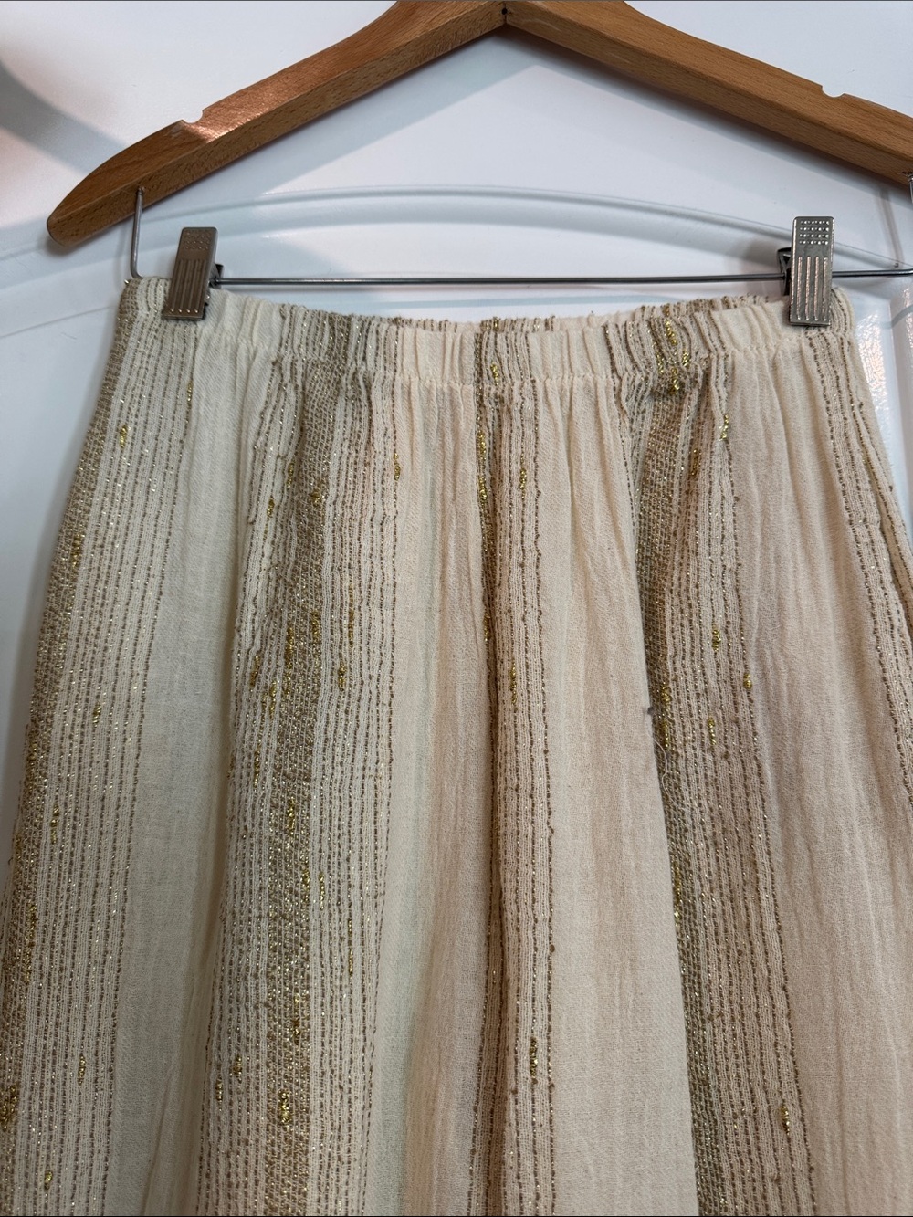2pc Cream & Gold Cotton•Linen Blend  Top & Pant Set - Made in Italy Size Medium - Picture 3 of 7